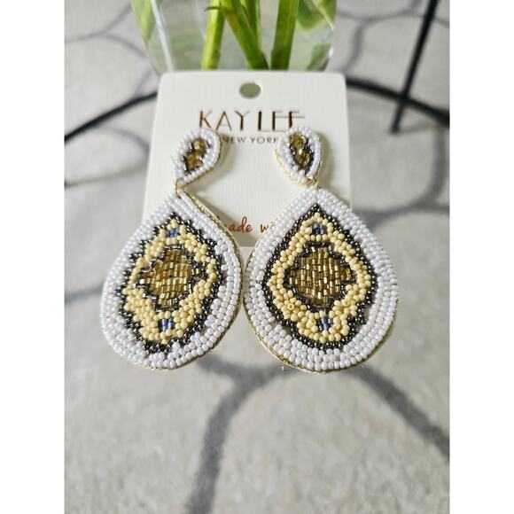 Kay Lee White Ivory Beaded Earrings New - Picture 1 of 6